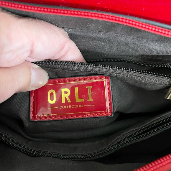 ORLI Collection Womens Crossbody Shoulder Bag Rhinestones Patent Leather Red - Picture 4 of 10